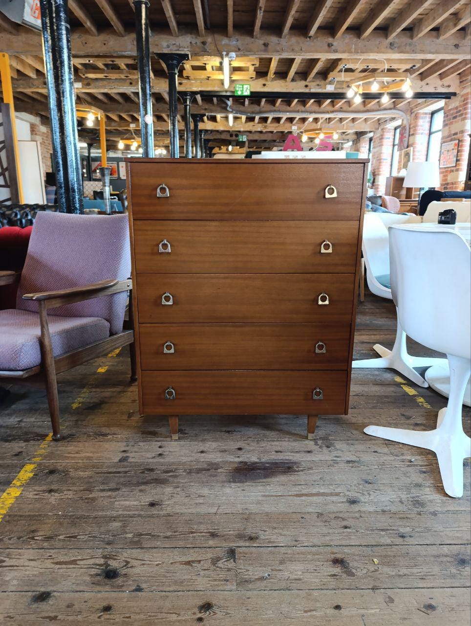 Vintage 1960s British Rosewood Tallboy Chest of Drawers - Retro Metal Handles