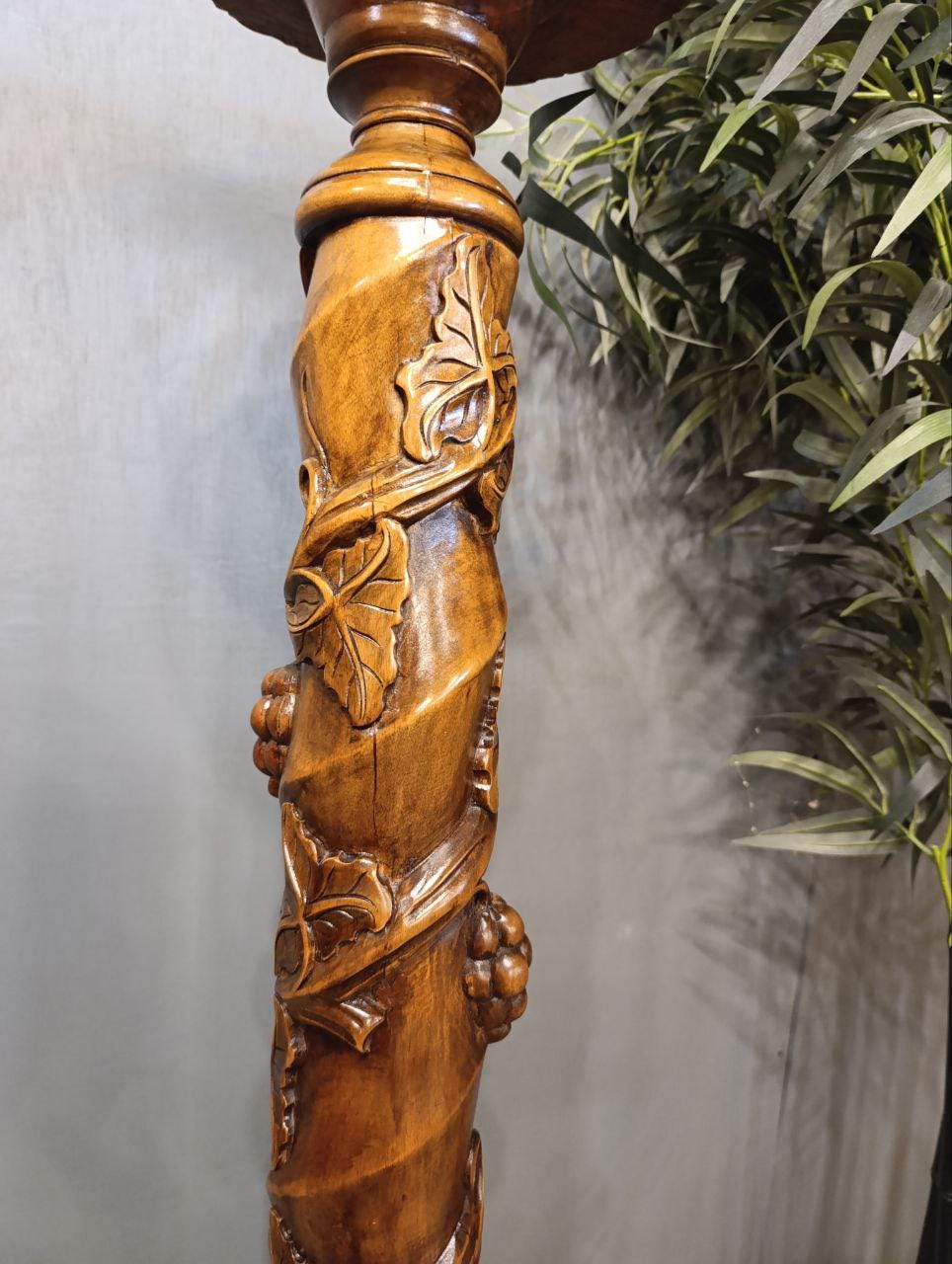 Vintage Hand-Carved Fruitwood Vine Display Stand - Claw & Ball Feet