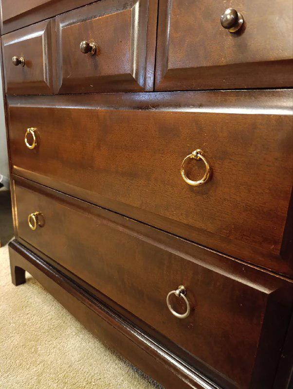 Vintage STAG Minstrel Tallboy Chest of Drawers - Mahogany & Brass