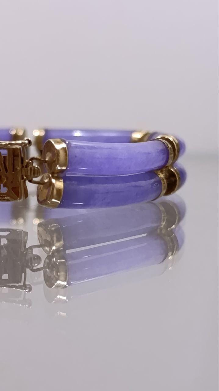 Elegant 14ct Gold & Lavender Jadeite Bracelet - Oriental Design - Circa 2001