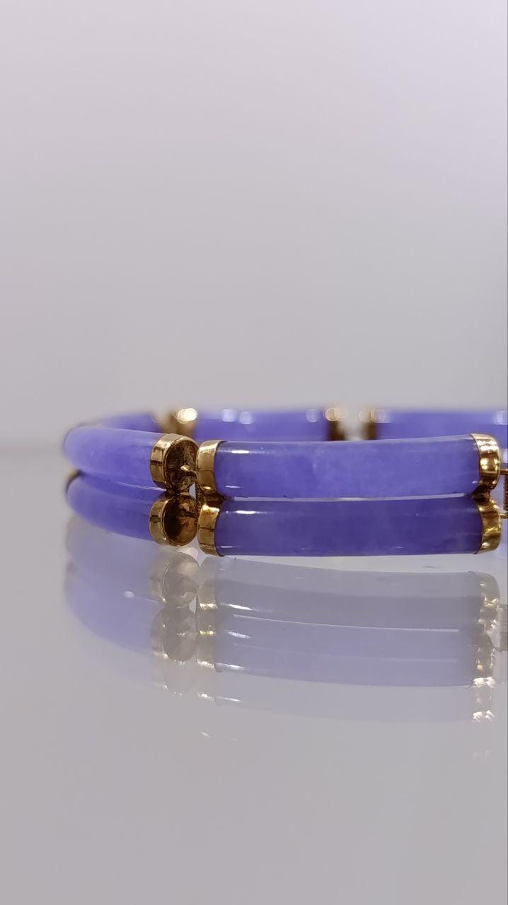 Elegant 14ct Gold & Lavender Jadeite Bracelet - Oriental Design - Circa 2001