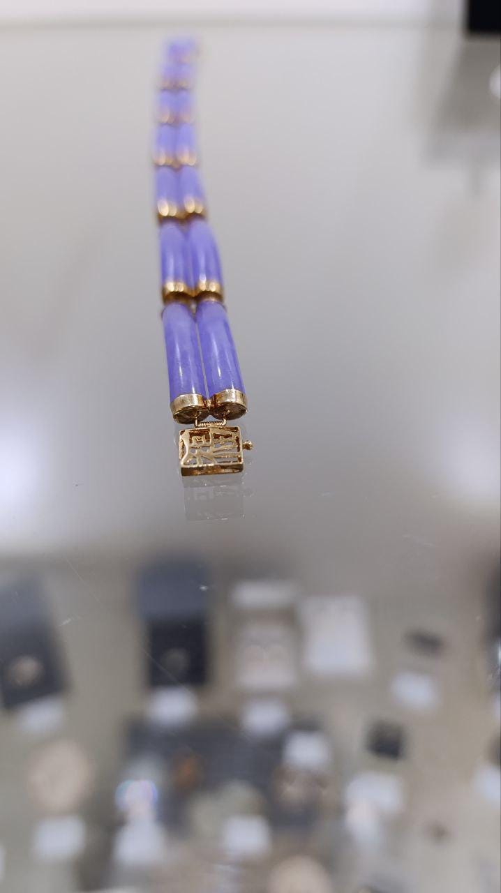 Elegant 14ct Gold & Lavender Jadeite Bracelet - Oriental Design - Circa 2001