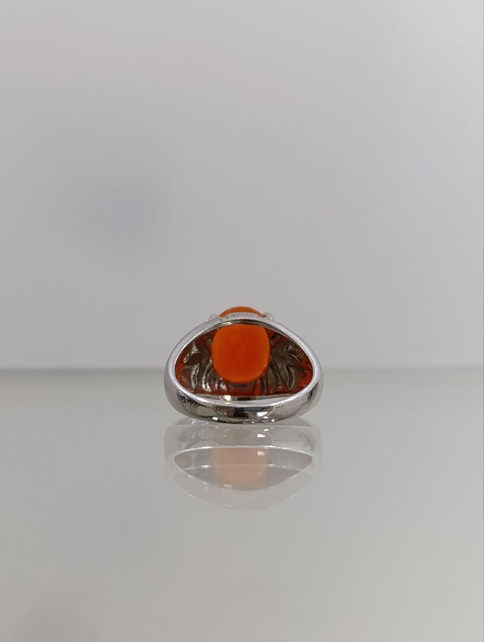 Unisex Sterling Silver Ring - Amber Coloured Stone with Floral Shoulders