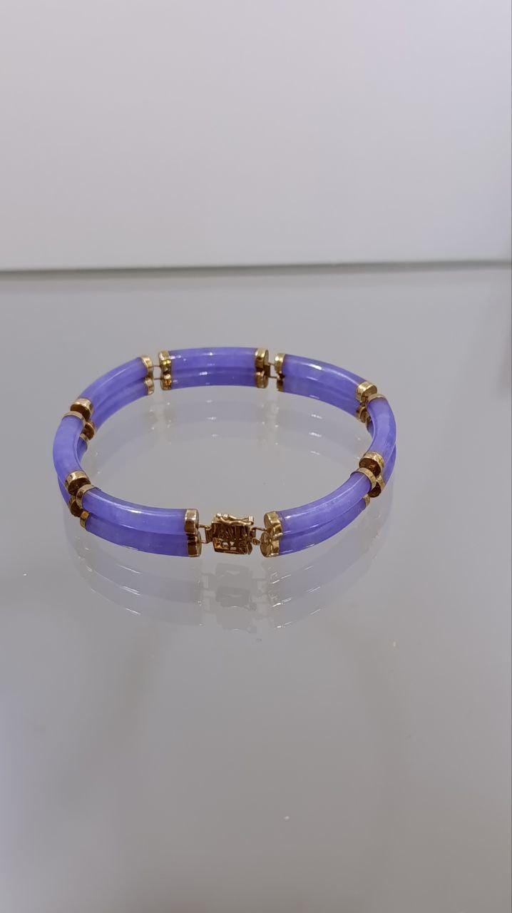 Elegant 14ct Gold & Lavender Jadeite Bracelet - Oriental Design - Circa 2001
