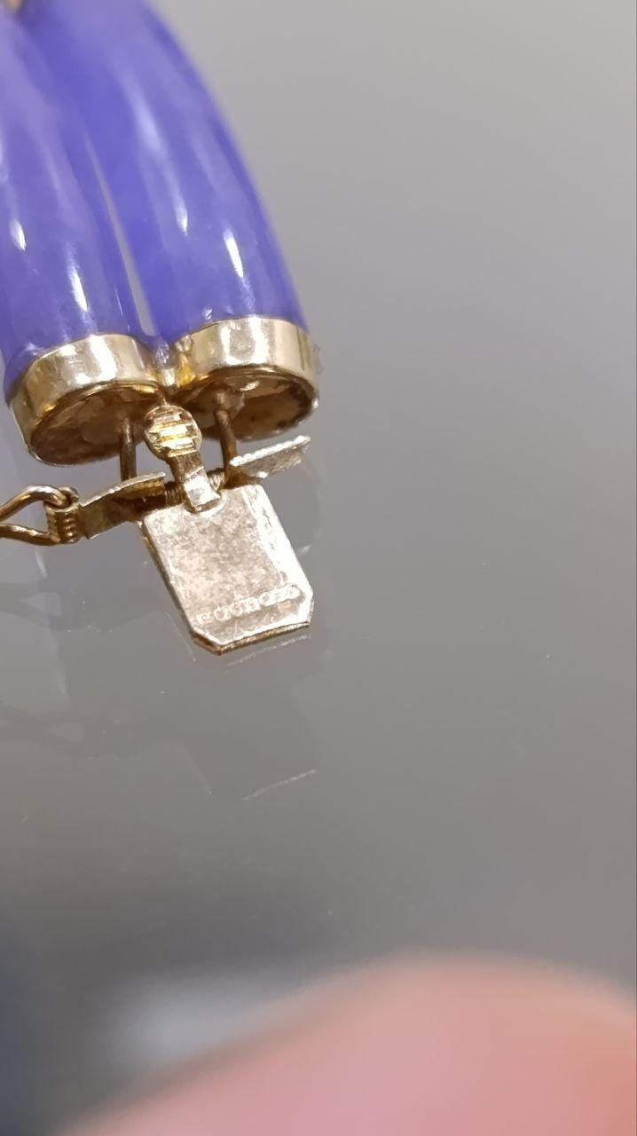 Elegant 14ct Gold & Lavender Jadeite Bracelet - Oriental Design - Circa 2001