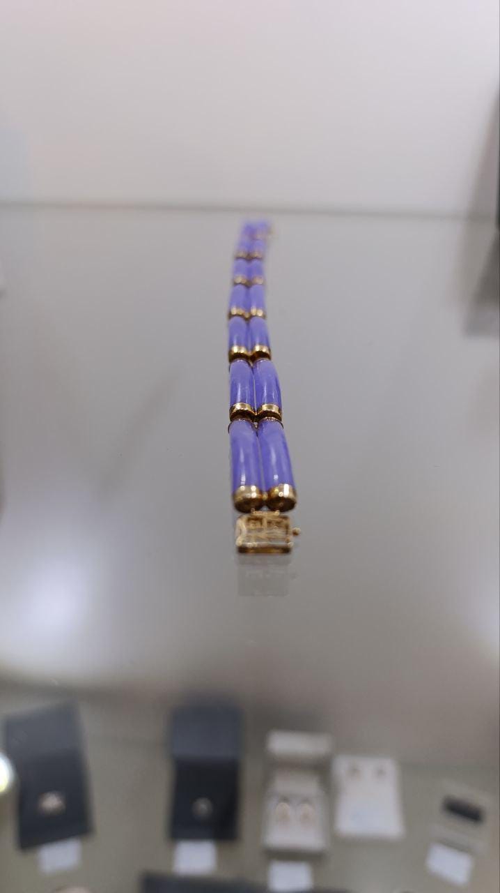 Elegant 14ct Gold & Lavender Jadeite Bracelet - Oriental Design - Circa 2001