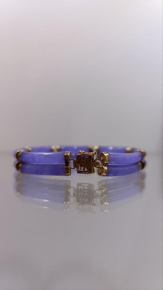 Elegant 14ct Gold & Lavender Jadeite Bracelet - Oriental Design - Circa 2001