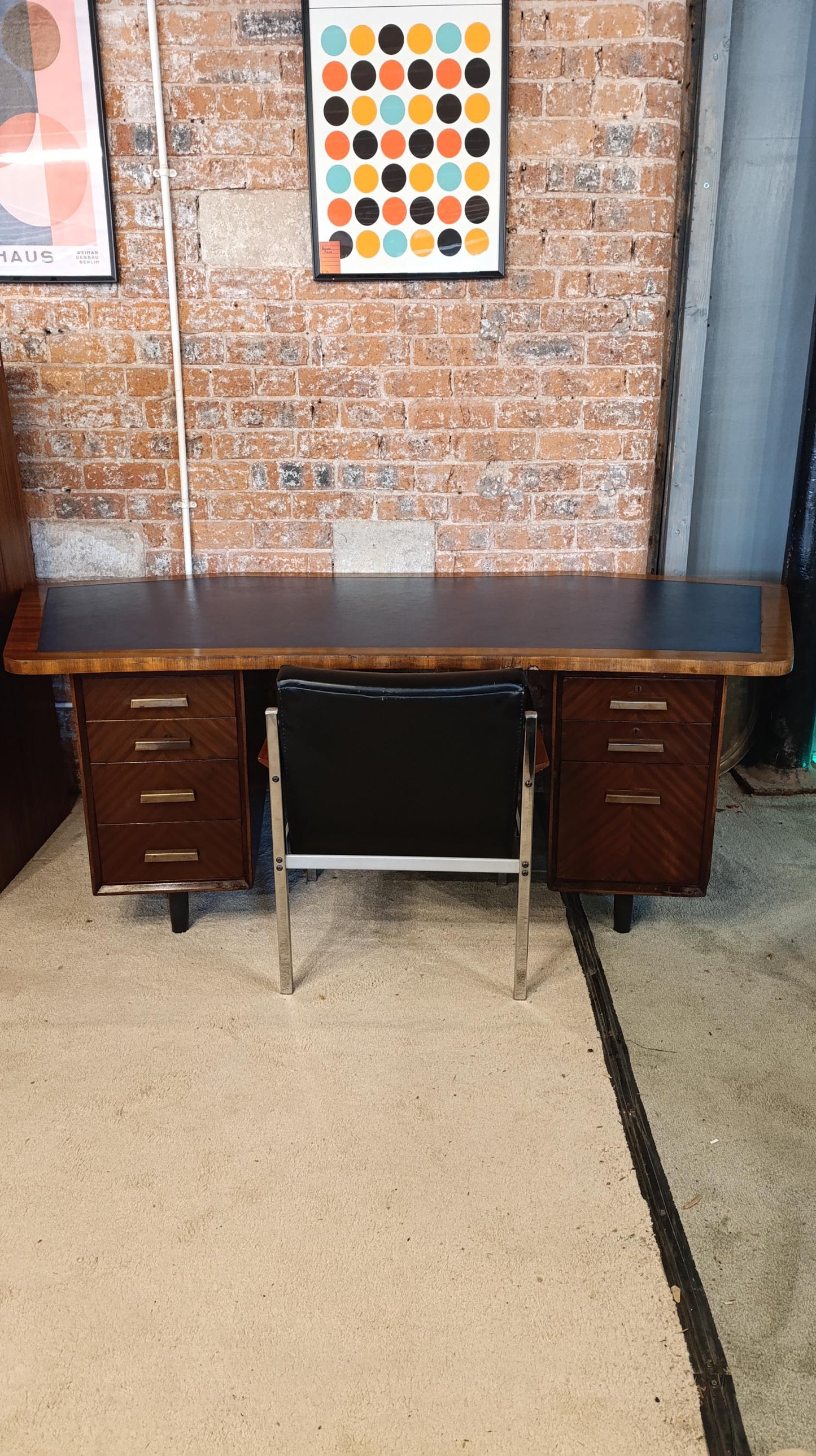 Vintage 1970s Retro Desk - Teak & Rosewood with Unique Aircraft Wing Shape