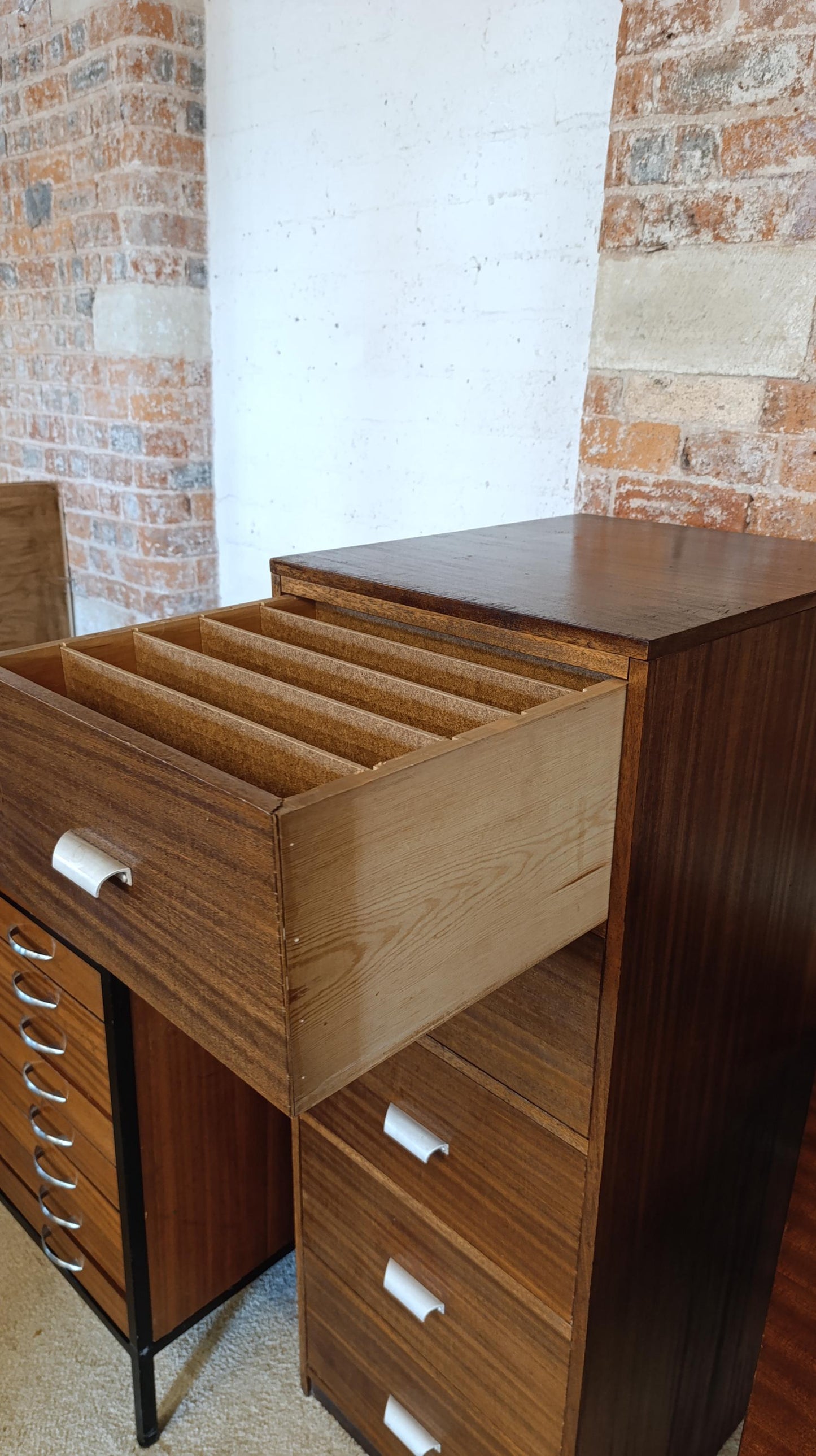 Vintage Mid-Century Teak Filing Cabinet - Deep Drawers with Dividers