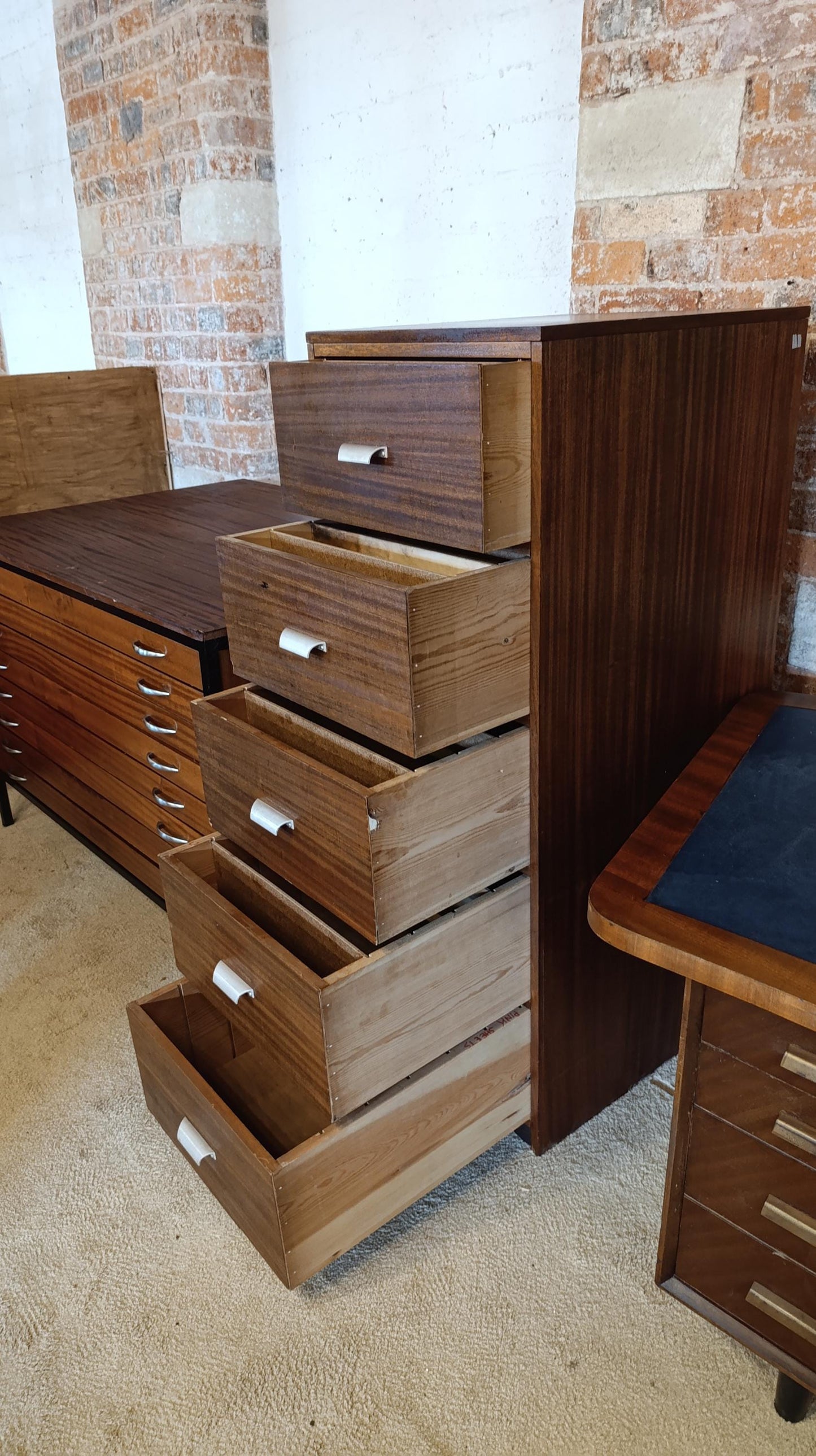Vintage Mid-Century Teak Filing Cabinet - Deep Drawers with Dividers