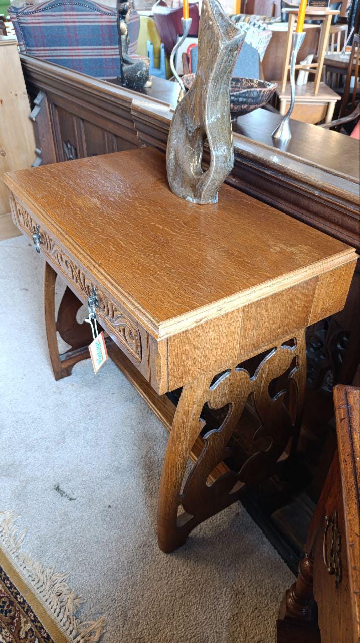 Arts & Crafts Revival Oak Veneered Console Table