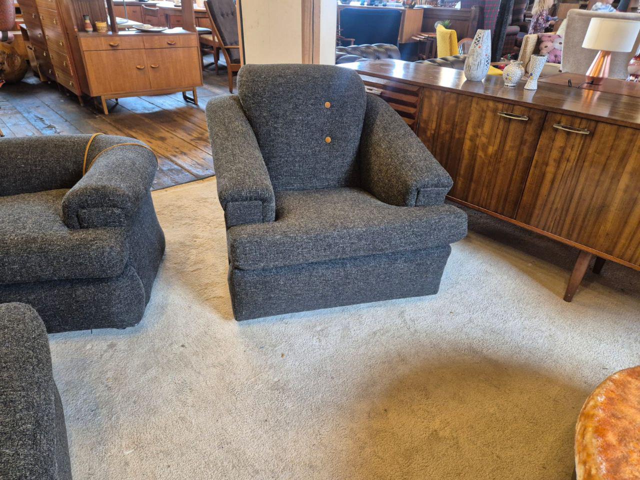 1960s/70s Curved Sofa & Armchair with New Upholstery