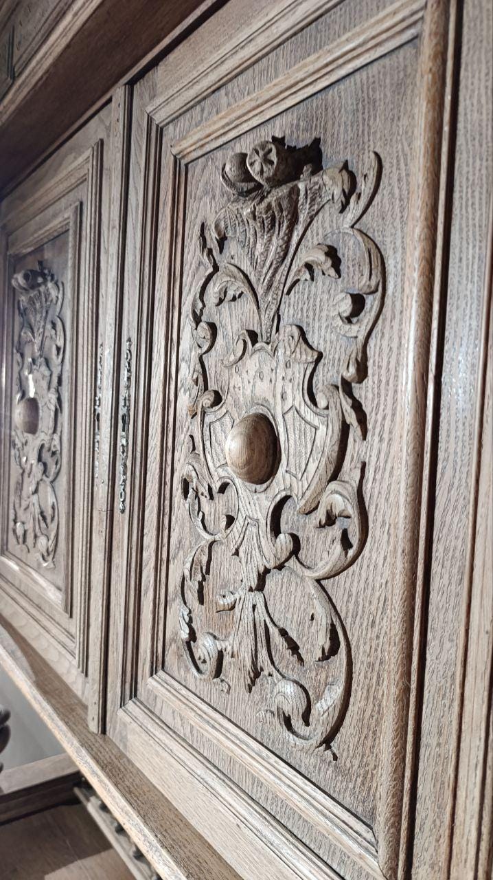 Exceptional Antique French Henri II Oak Buffet à Deux Corps – Late 19th Century