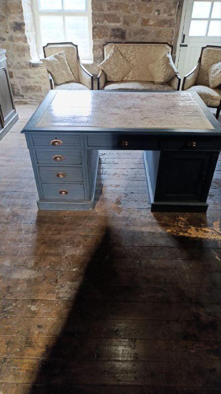 Victorian Partner’s Desk with Bespoke Yorkshire Dales Map Top – 152 x 107 x 75