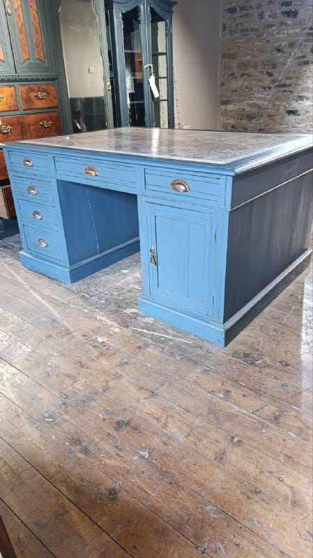 Victorian Partner’s Desk with Bespoke Yorkshire Dales Map Top – 152 x 107 x 75