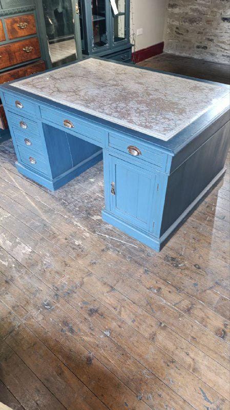 Victorian Partner’s Desk with Bespoke Yorkshire Dales Map Top – 152 x 107 x 75