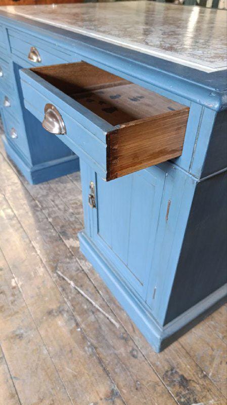 Victorian Partner’s Desk with Bespoke Yorkshire Dales Map Top – 152 x 107 x 75