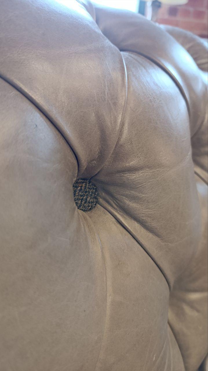 Vintage Grey Leather Chesterfield Style Sofa with Deep Button Tufting