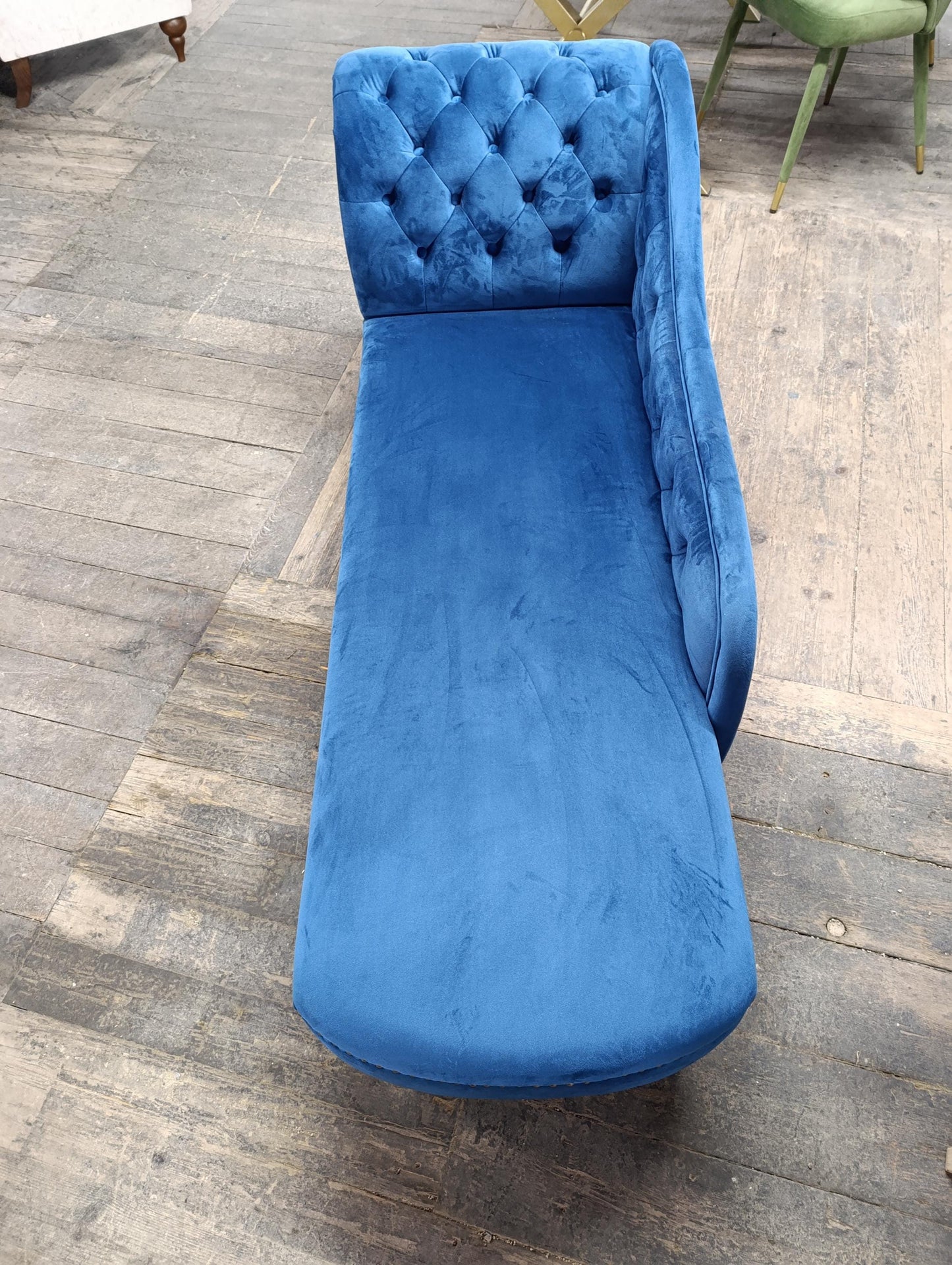 Blue Velvet Chesterfield-Style Chaise Longue | British Made