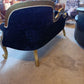 French Rococo Revival Giltwood Chaise Longue with Velvet Chenille Upholstery