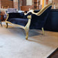 French Rococo Revival Giltwood Chaise Longue with Velvet Chenille Upholstery