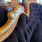 French Rococo Revival Giltwood Chaise Longue with Velvet Chenille Upholstery