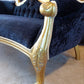 French Rococo Revival Giltwood Chaise Longue with Velvet Chenille Upholstery