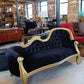 French Rococo Revival Giltwood Chaise Longue with Velvet Chenille Upholstery