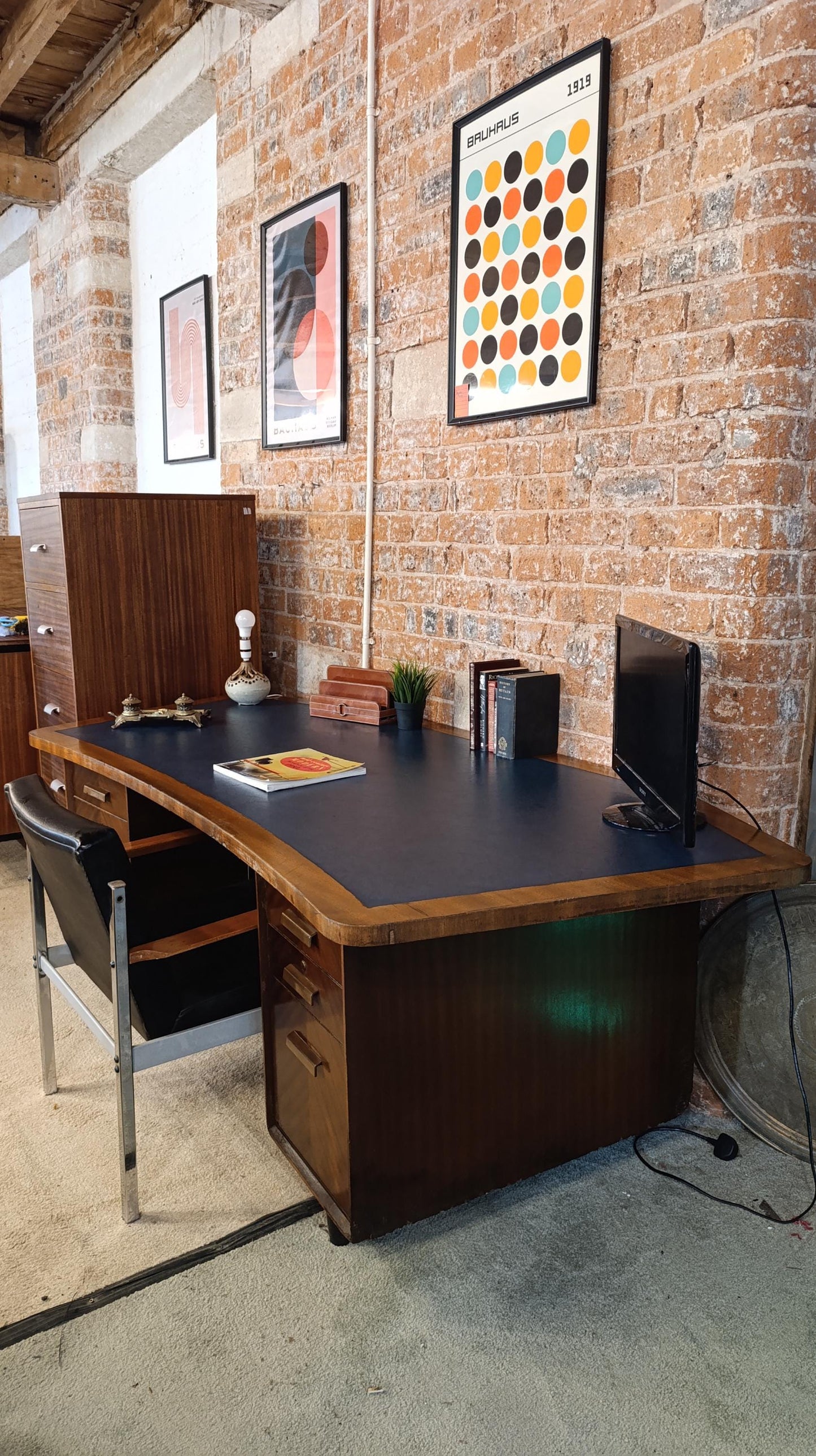 Vintage 1970s Retro Desk - Teak & Rosewood with Unique Aircraft Wing Shape