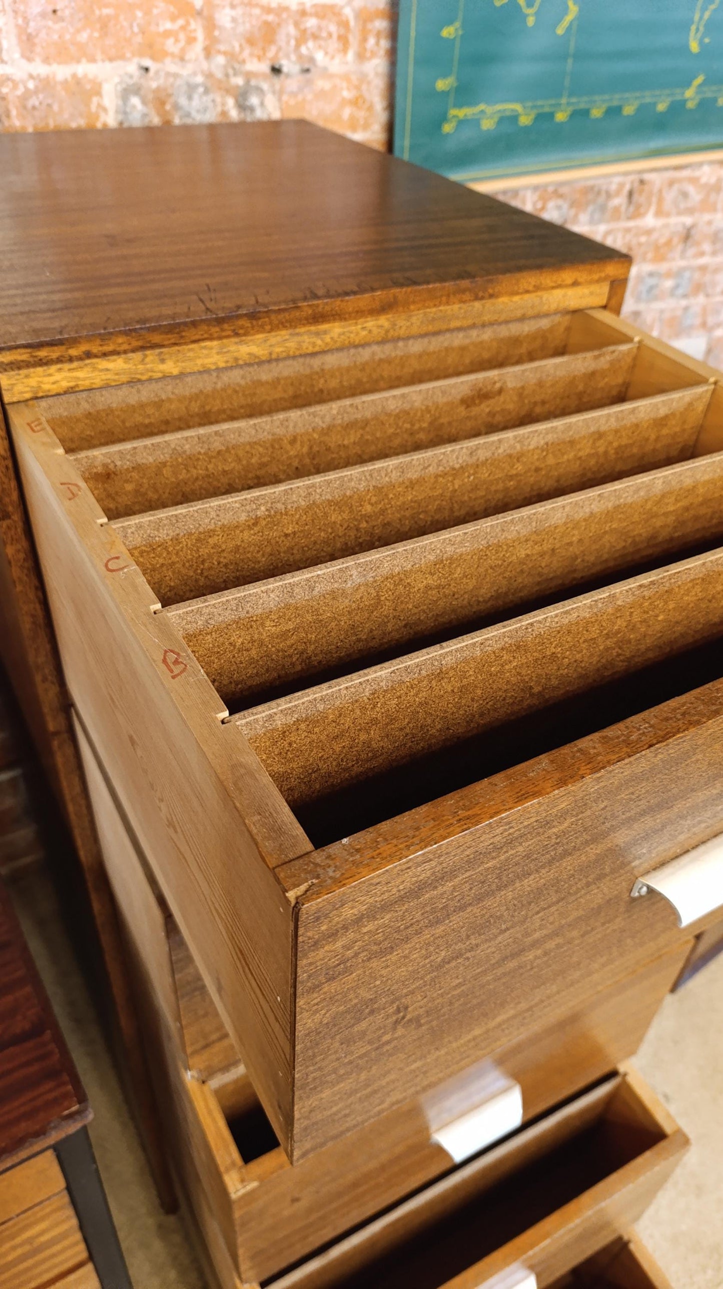 Vintage Mid-Century Teak Filing Cabinet - Deep Drawers with Dividers