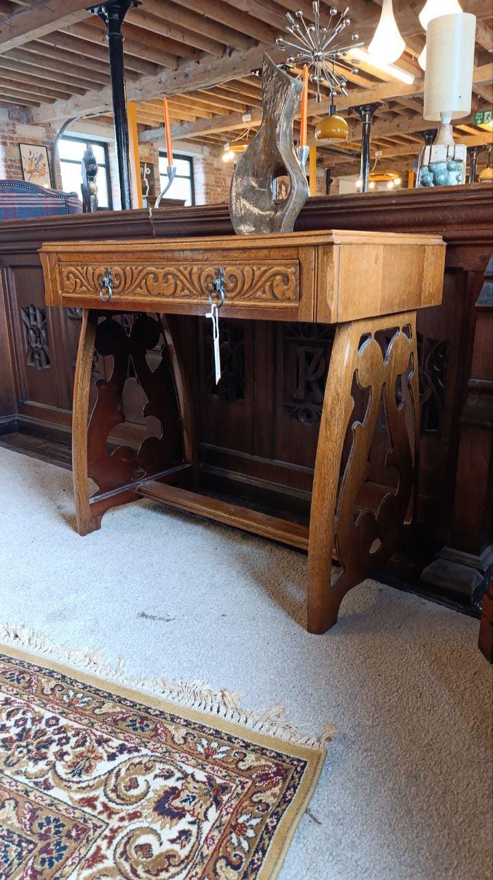 Arts & Crafts Revival Oak Veneered Console Table