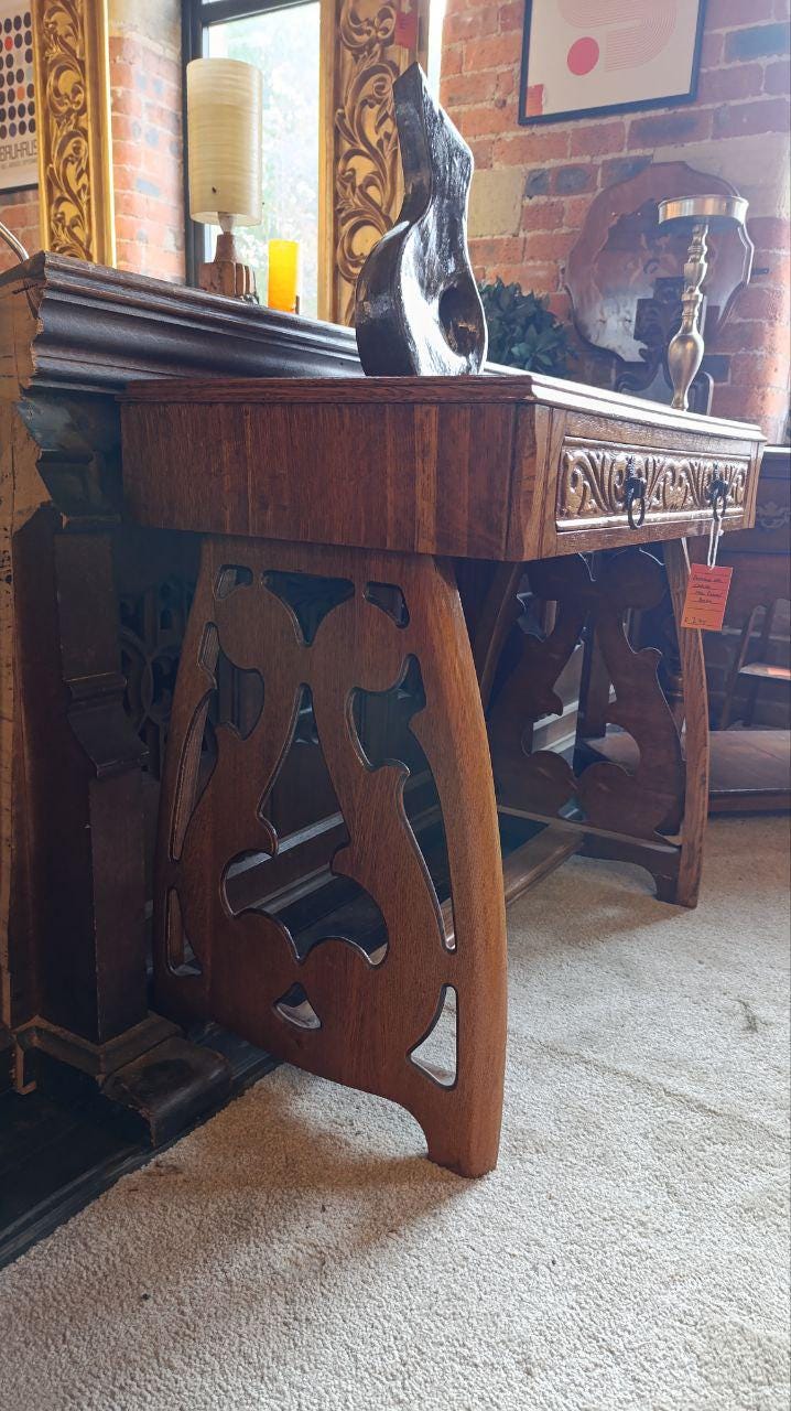 Arts & Crafts Revival Oak Veneered Console Table