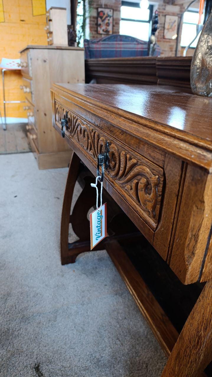 Arts & Crafts Revival Oak Veneered Console Table