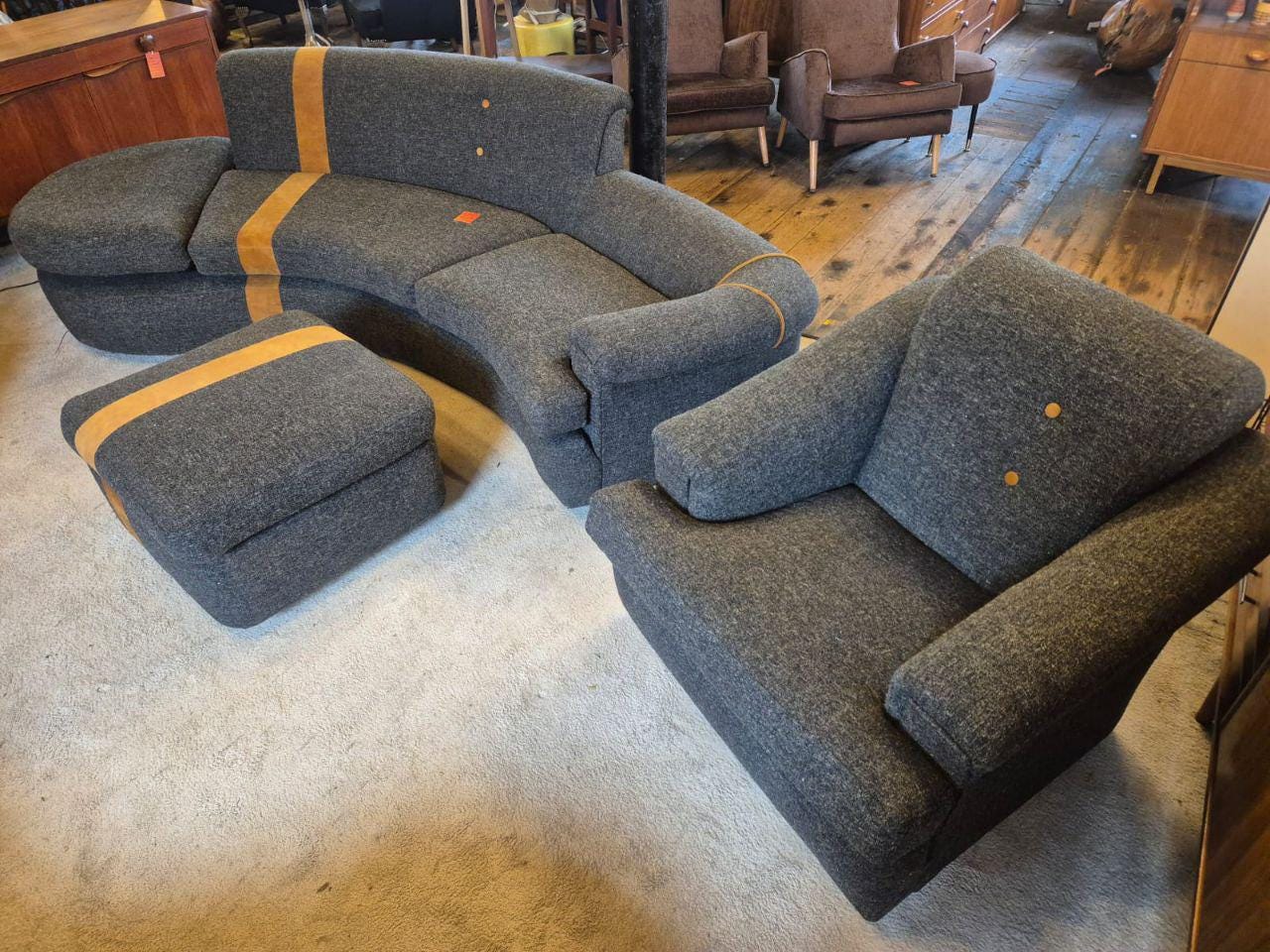 1960s/70s Curved Sofa & Armchair with New Upholstery