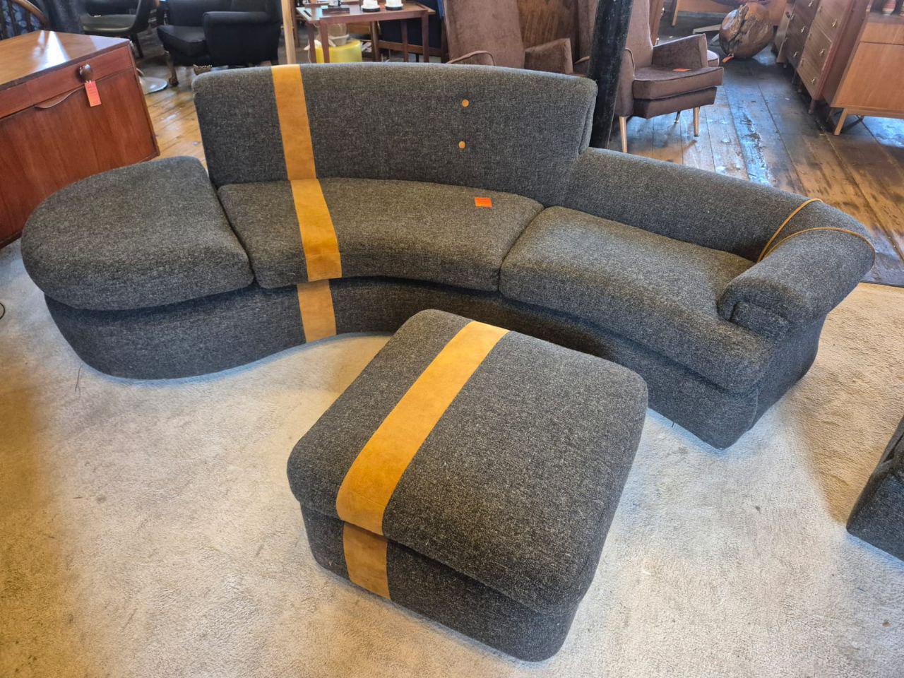 1960s/70s Curved Sofa & Armchair with New Upholstery