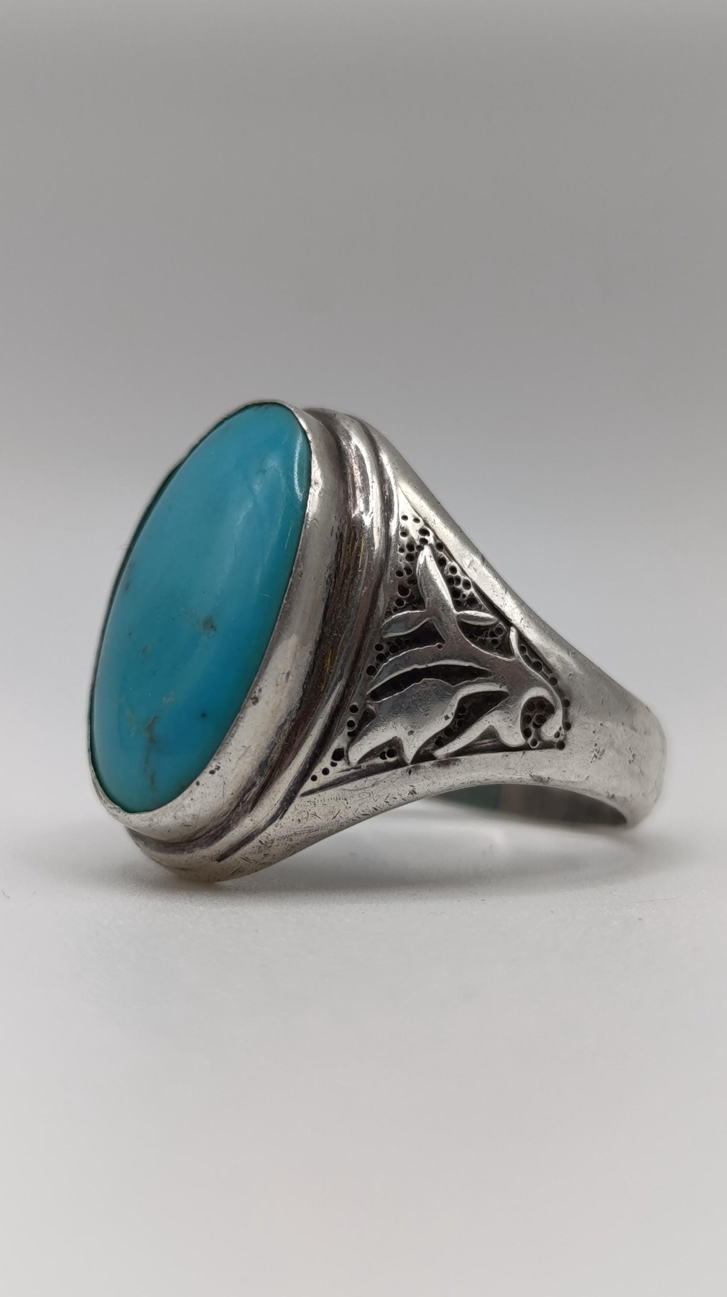 Sterling Silver Ring with Large Turquoise (Feroza) Cabochon