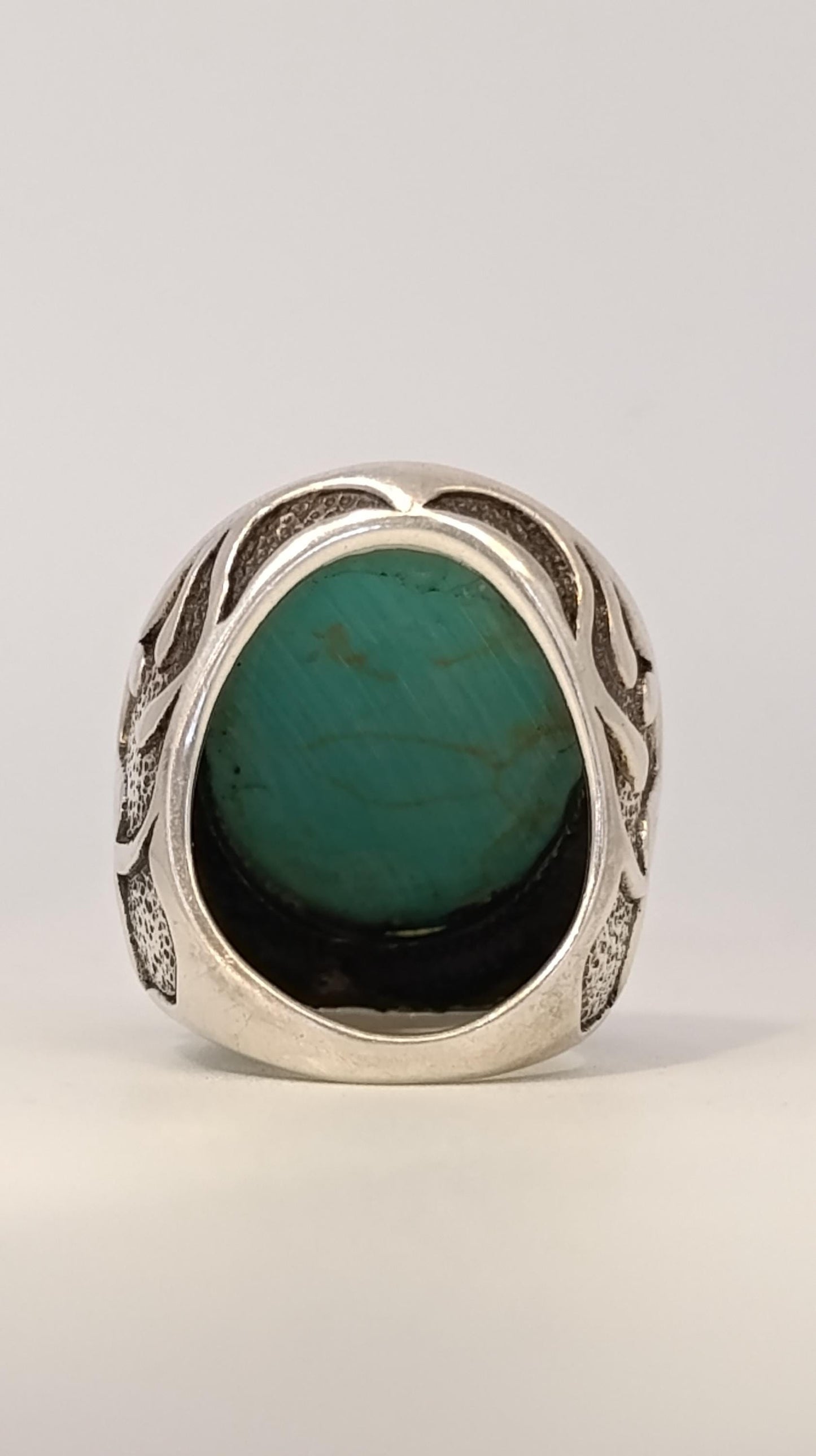 Sterling Silver Ring with Turquoise (Feroza) Cabochon, Hallmarked