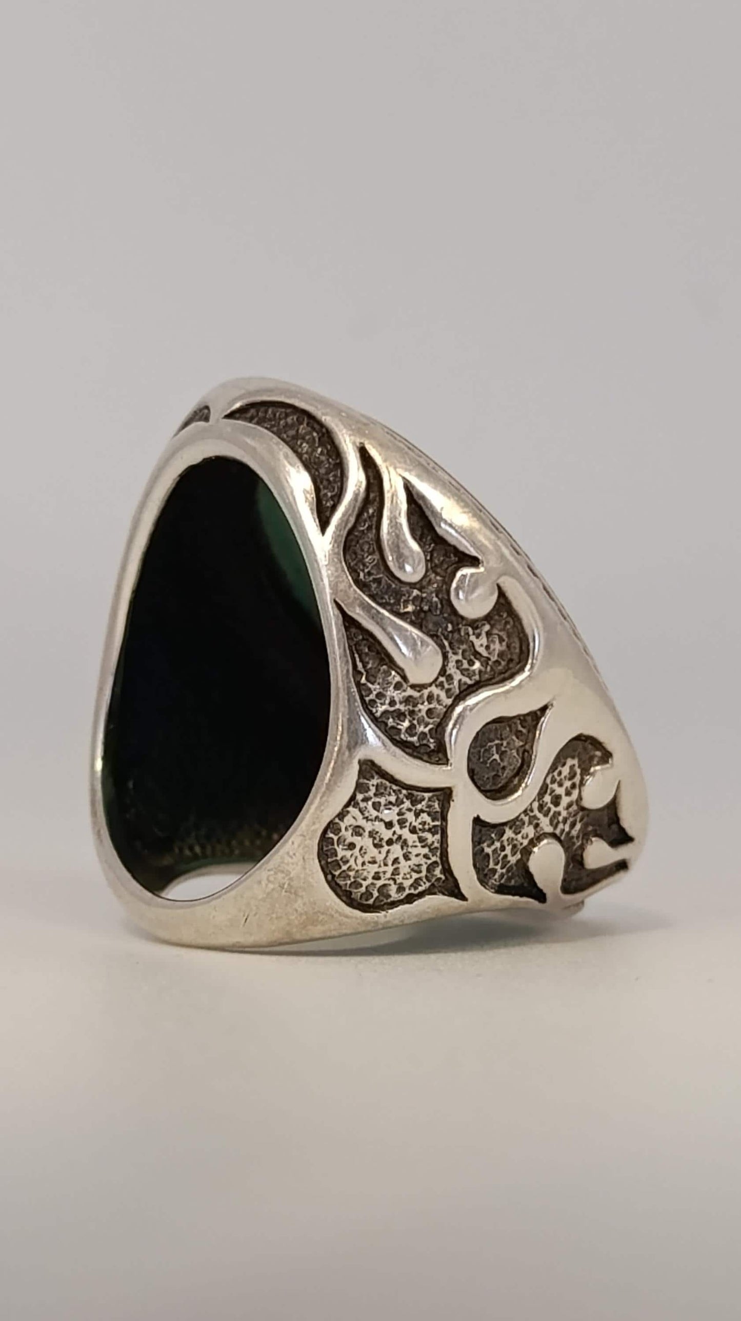 Sterling Silver Ring with Turquoise (Feroza) Cabochon, Hallmarked