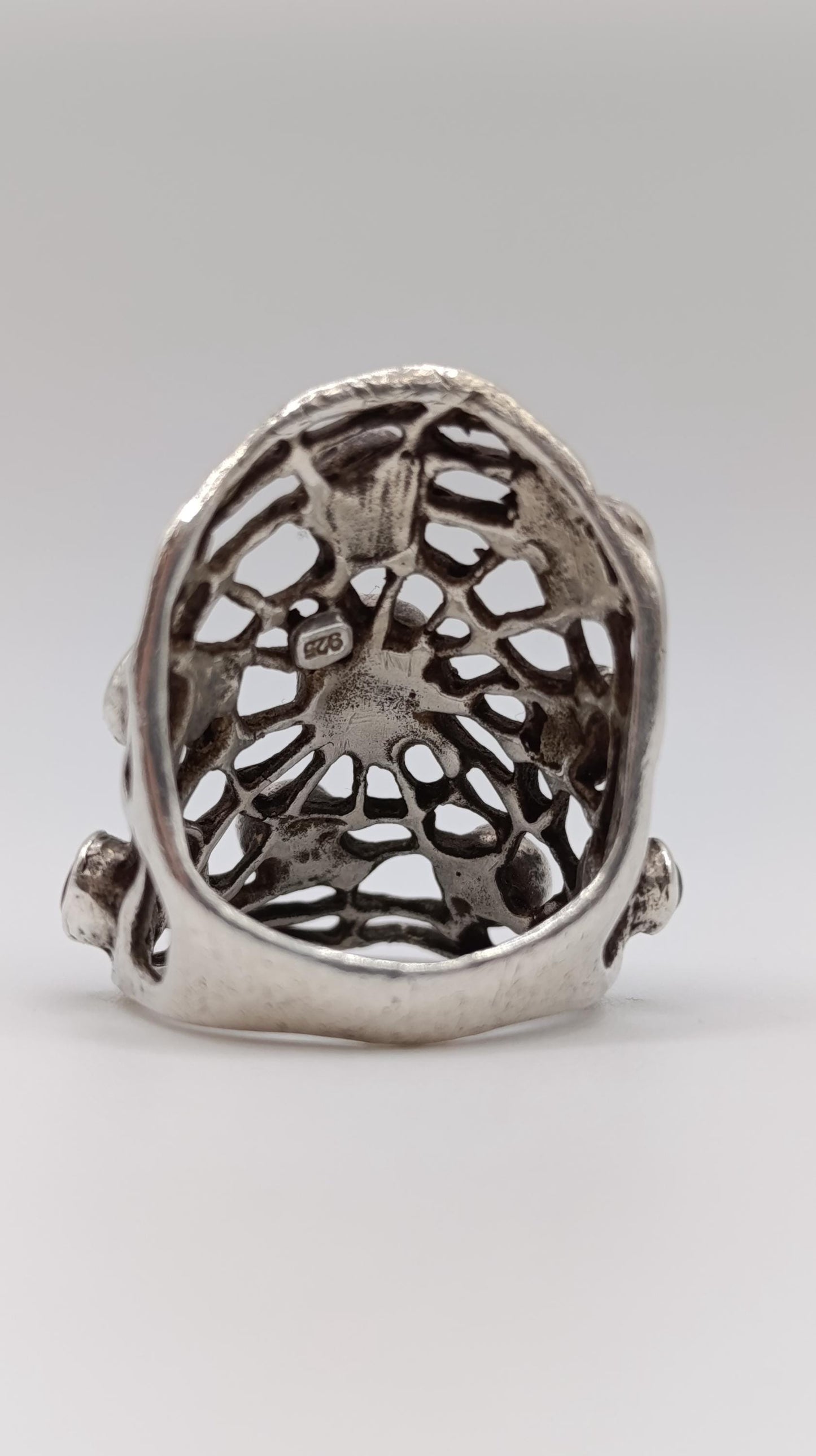 Sterling Silver "Galaxy" Ring with Ruby, Emerald, Garnet, Amber & Moonstone, 20g