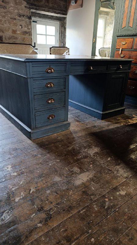 Victorian Partner’s Desk with Bespoke Yorkshire Dales Map Top – 152 x 107 x 75