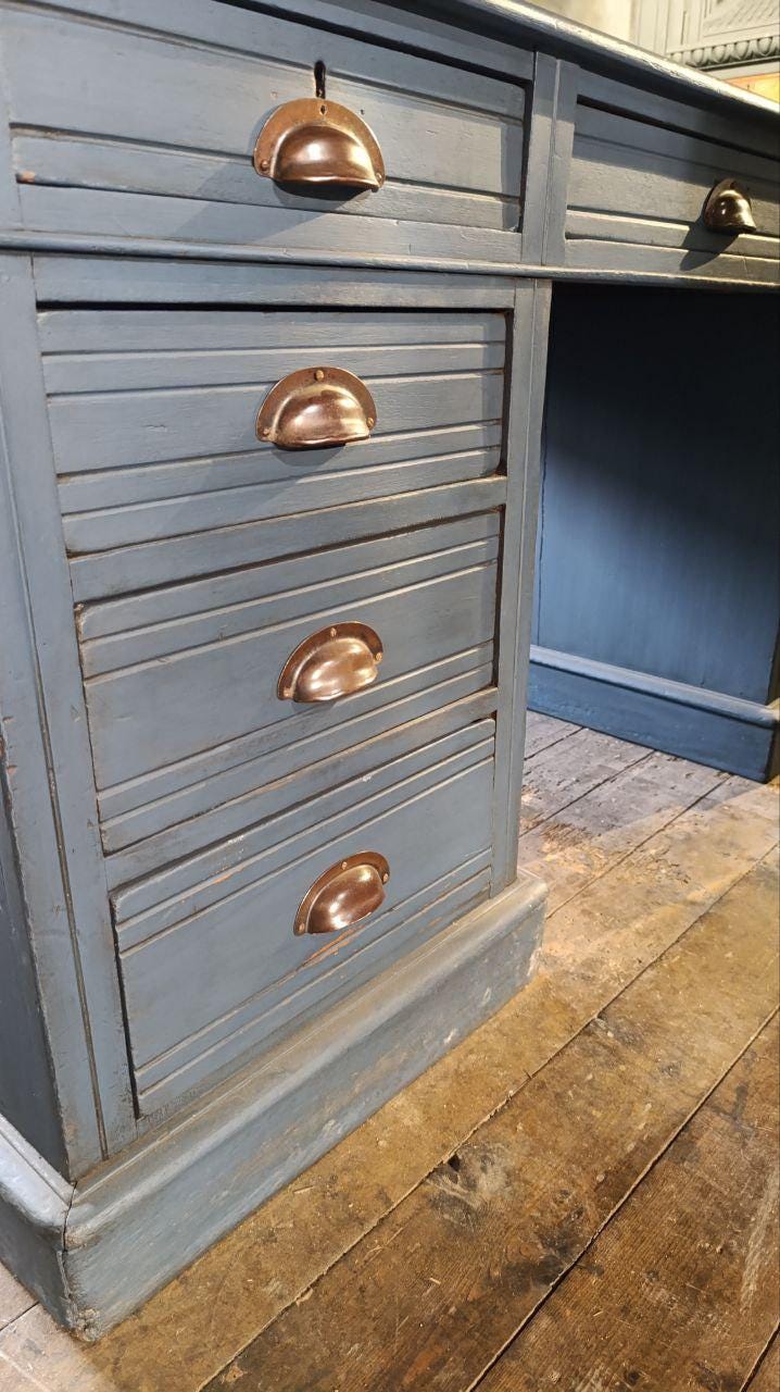 Victorian Partner’s Desk with Bespoke Yorkshire Dales Map Top – 152 x 107 x 75