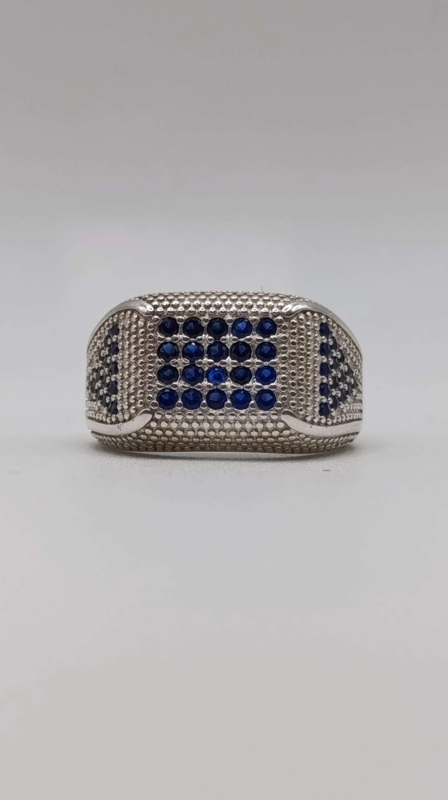 Sterling Silver Pavé Light Blue Sapphire Ring