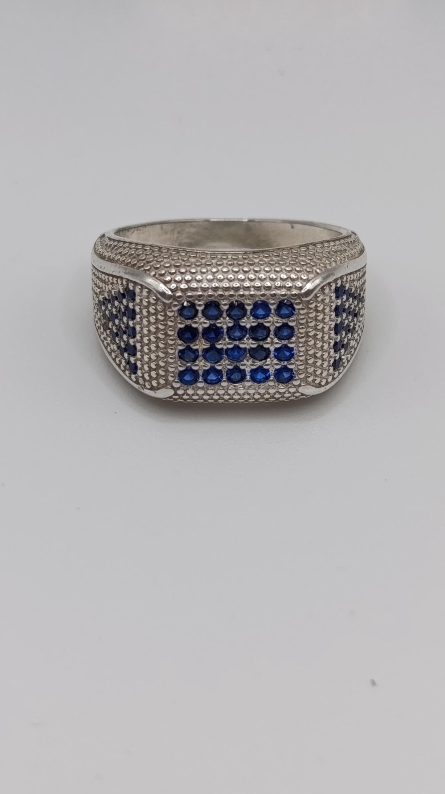 Sterling Silver Pavé Light Blue Sapphire Ring