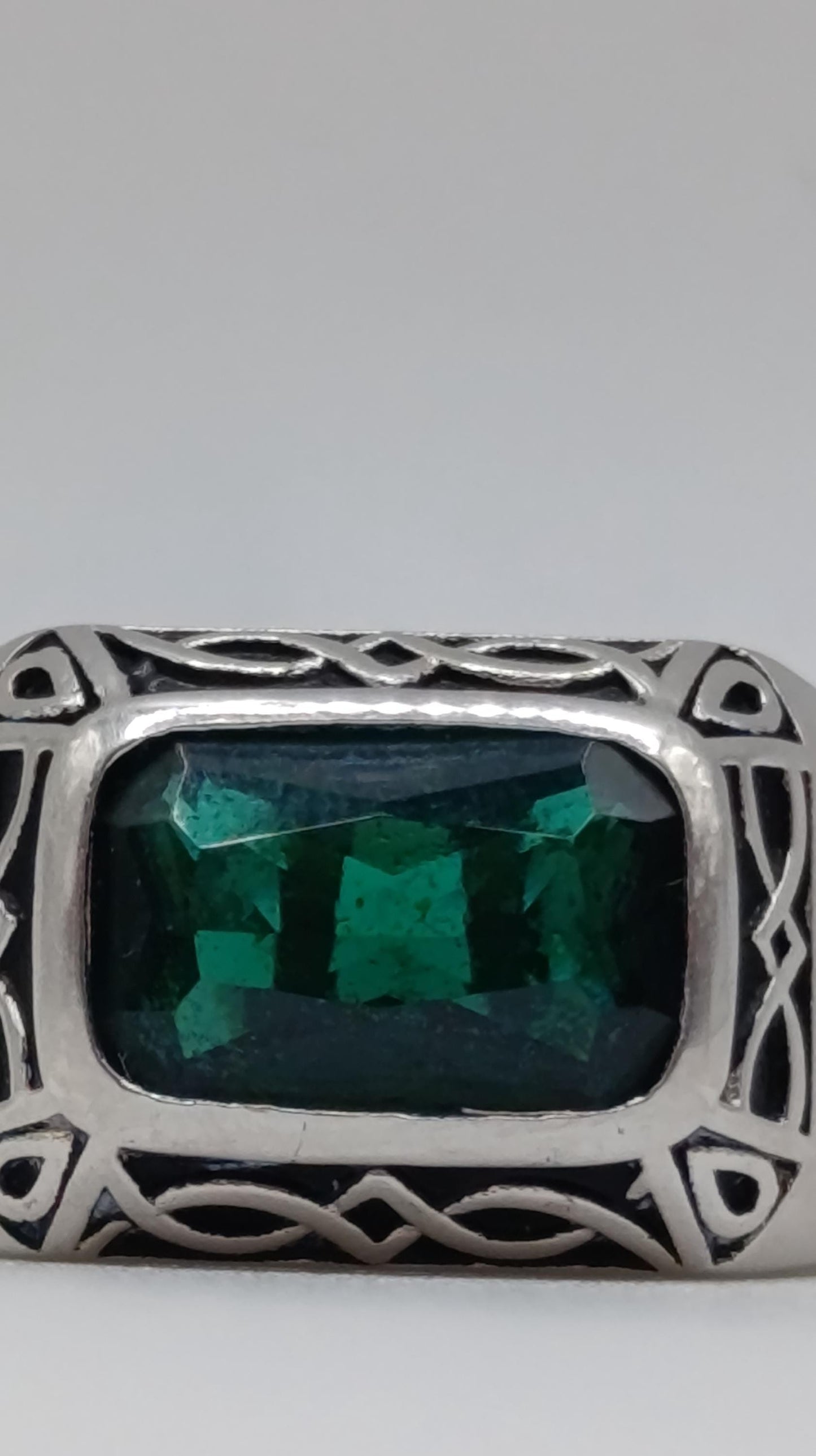 Sterling Silver Celtic-Style Ring with Green Quartz