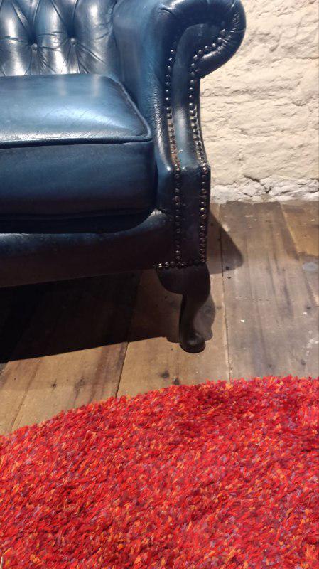 Vintage Chesterfield Wingback Armchair - Blue Leather