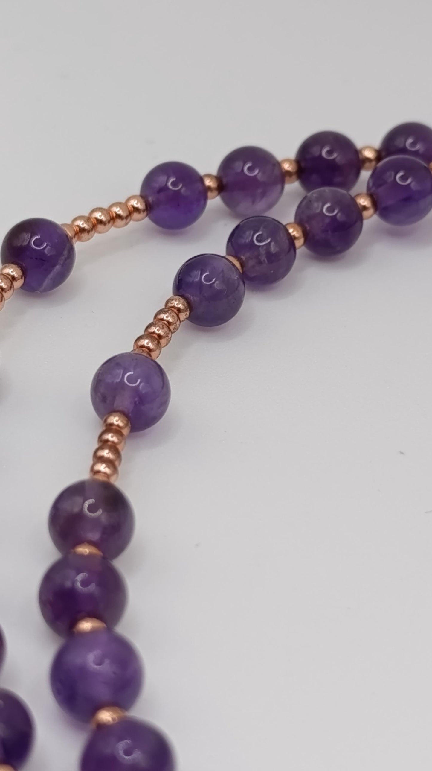 Amethyst Beaded Necklace with Tree of Life Copper Wire Pendant