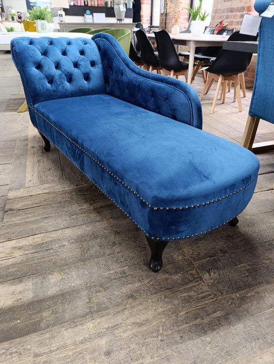 Blue Velvet Chesterfield-Style Chaise Longue | British Made
