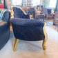 French Rococo Revival Giltwood Chaise Longue with Velvet Chenille Upholstery