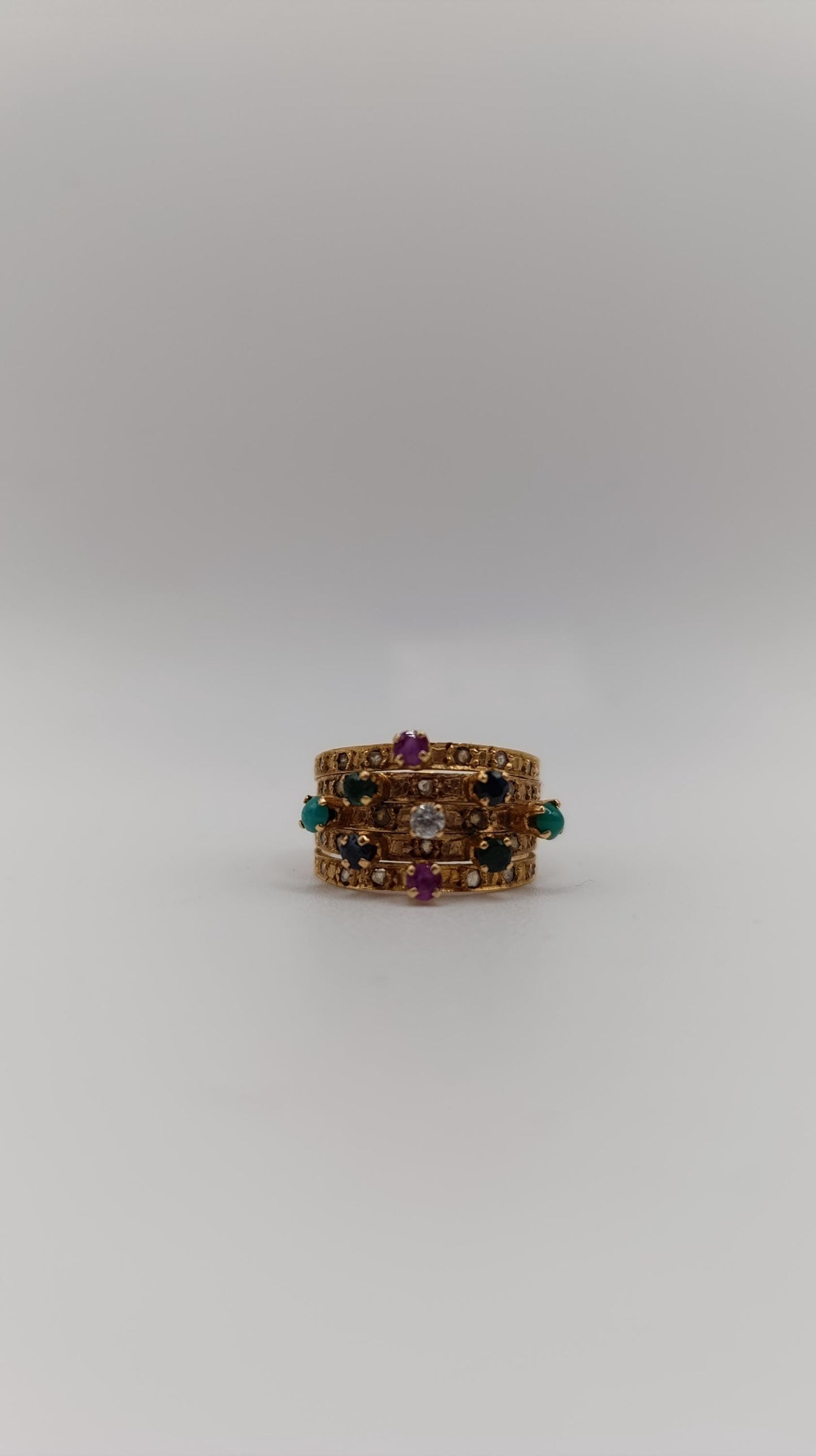 Edwardian 18ct Gold Multi-Gem Stacking Harem Ring Set with Rose Cut Diamonds
