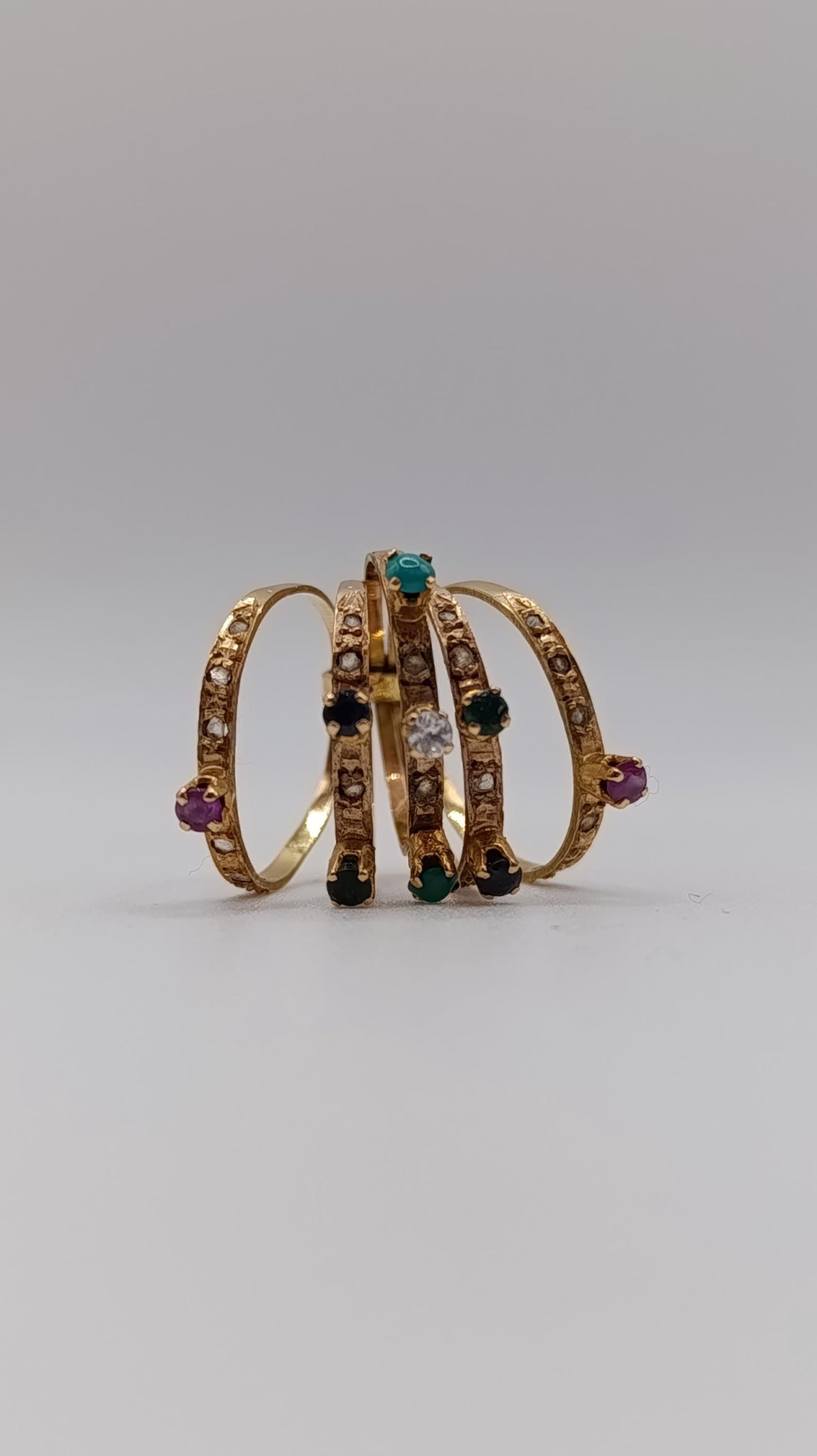 Edwardian 18ct Gold Multi-Gem Stacking Harem Ring Set with Rose Cut Diamonds